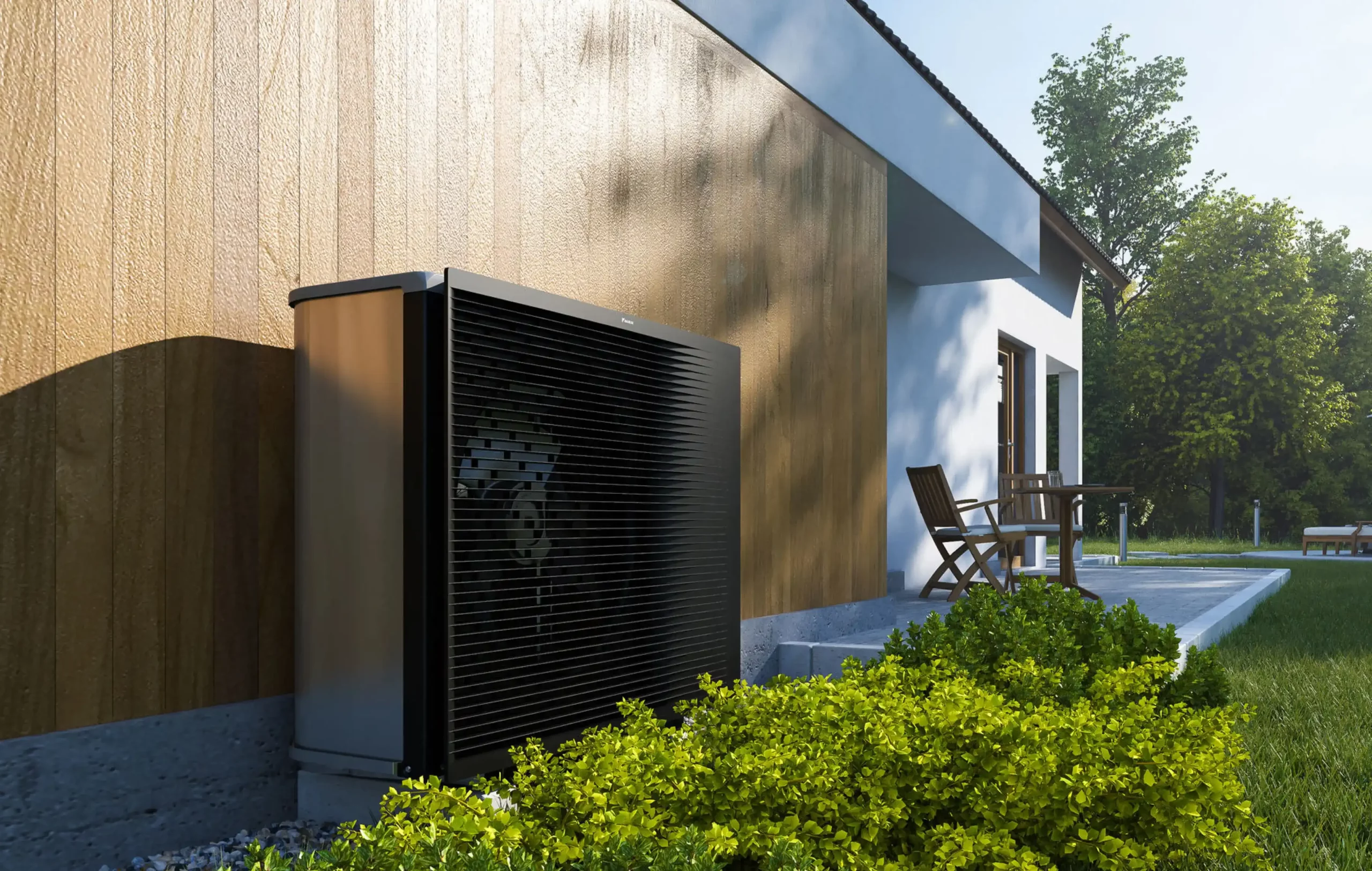 All Electric Warmtepomp geïnstalleerd in een tuin